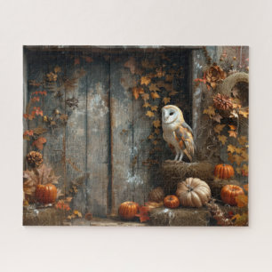 Puzzle Chouette vintage et bois de grange Automne 16x20
