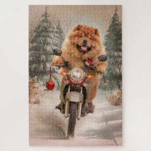 Puzzle Chow Chow Chien chevauchant la moto Noël