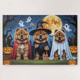 Puzzle Chow Chow Chien Citrouille Halloween drôle