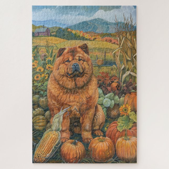 Puzzle Chow Chow Chien Moisson Automne Thankgiving (Vertical)