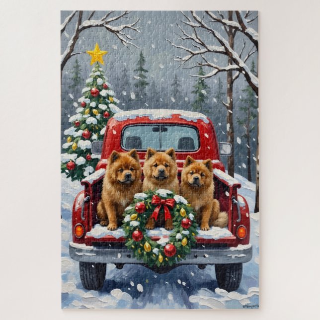 Puzzle Chow Chow Christmas Red Truck Holiday (Vertical)