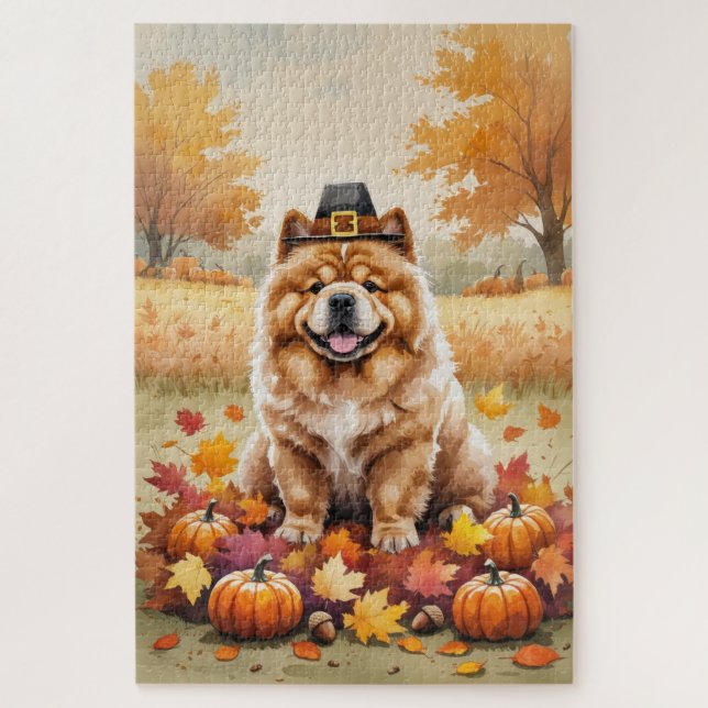 Puzzle Chow Chow dans l'art de l'Action de grâce aux feui (Vertical)