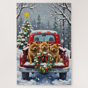 Puzzle Chow Chow Noël Camion Rouge Fêtes