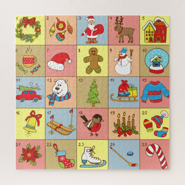 Puzzle Christmas Advent : Collection d'éléments Doodle (Vertical)
