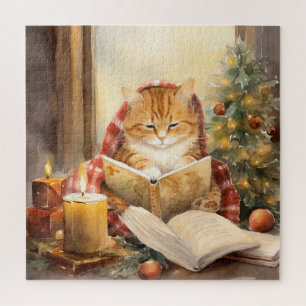 Puzzle Christmas Cat Trois Lecture Carte Vintage