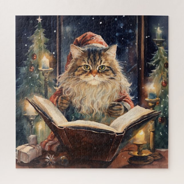 Puzzle Christmas Cat Two Lecture Carte Vintage (Vertical)