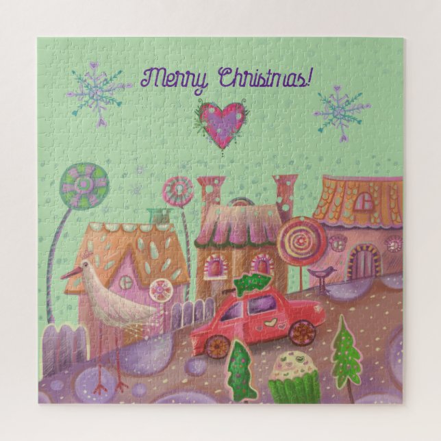 Puzzle christmas  cute car (Vertical)