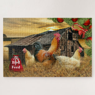 Puzzle Christmas Rooster Hen Barn Coop Farm