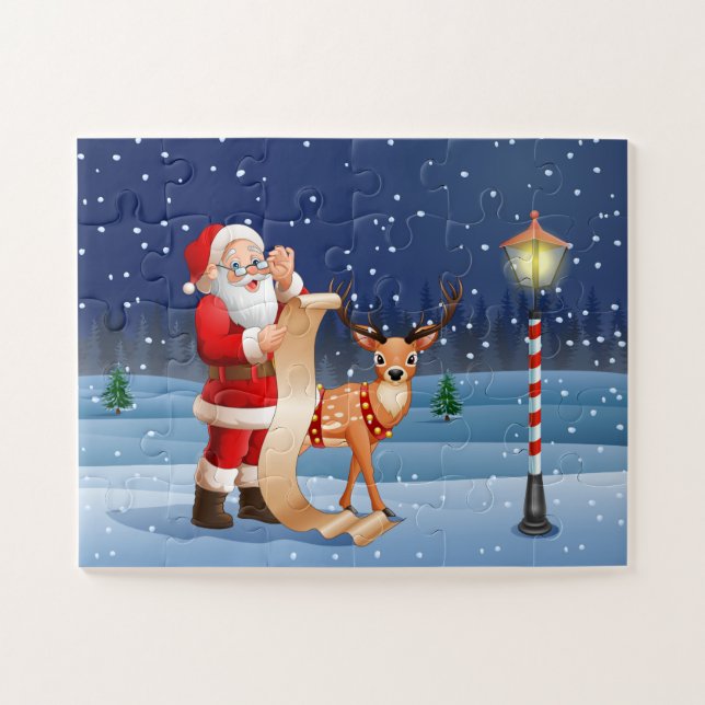 Puzzle Christmas Santa Claus And Reindeer | Holidays (Horizontal)