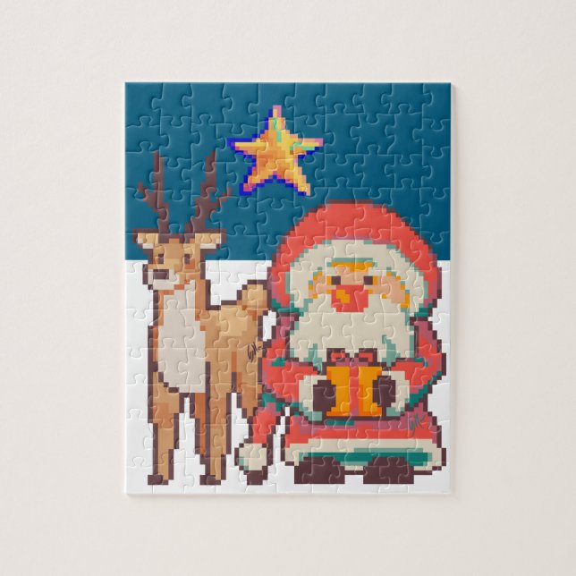 Puzzle Christmas, Santa Claus, Reindeer, Pixel Art (Vertical)
