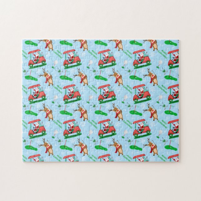 Puzzle Christmas Santa Golfing With Reindeer Pattern  (Horizontal)