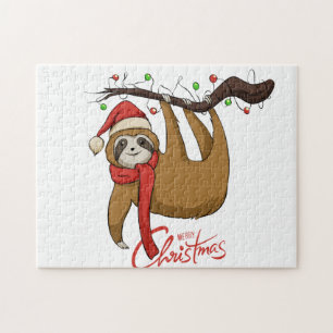 Puzzle Christmas Sloth on Tree Branch%0A