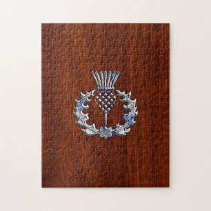 Puzzle Chrome Like Thistle on Mahogany Wood Style