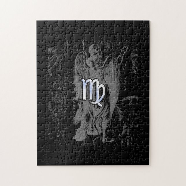 Puzzle Chrome like Virgo Zodiac Sign on Hevelius in Black (Vertical)