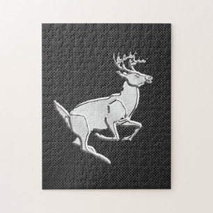 Puzzle Chrome Running Deer on Carbon Fiber Decor