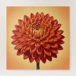Puzzle Chrysanthème botanique rouge orange vibrant