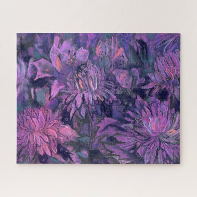 Puzzle Chrysanthème Fleurs Abstraites Floral Art Violet (Horizontal)