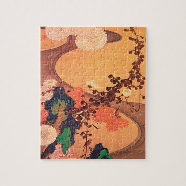 Puzzle Chrysanthèmes par un ruisseau avec des rochers (17 (Vertical)