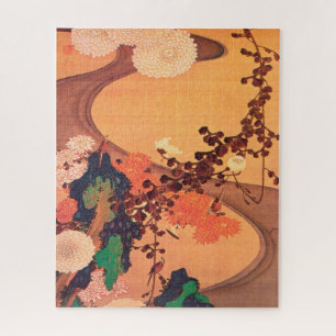 Puzzle Chrysanthèmes par un ruisseau avec des rochers (17