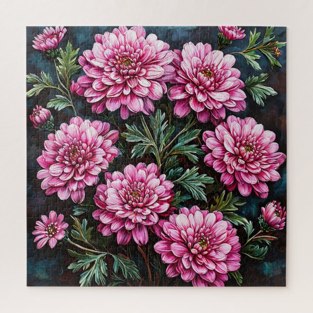 Puzzle Chrysanthèmes roses vibrants (Vertical)