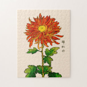 Puzzle Chrysanthemum japonais vintage. Orange et or