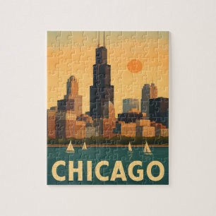 Puzzle Ciel de Chicago vintage, voilier sur le lac Michig