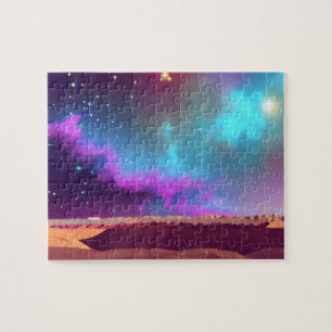 Puzzle Ciel mystique galactique violet et bleu sur la pla