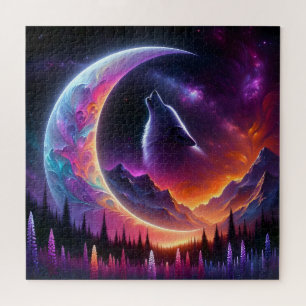 Puzzle Ciel nocturne coloré Lune du croissant de loup