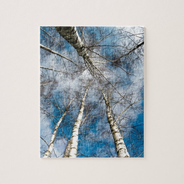 Puzzle Cieux bleus de nature d'arbres de bouleau de neige (Vertical)