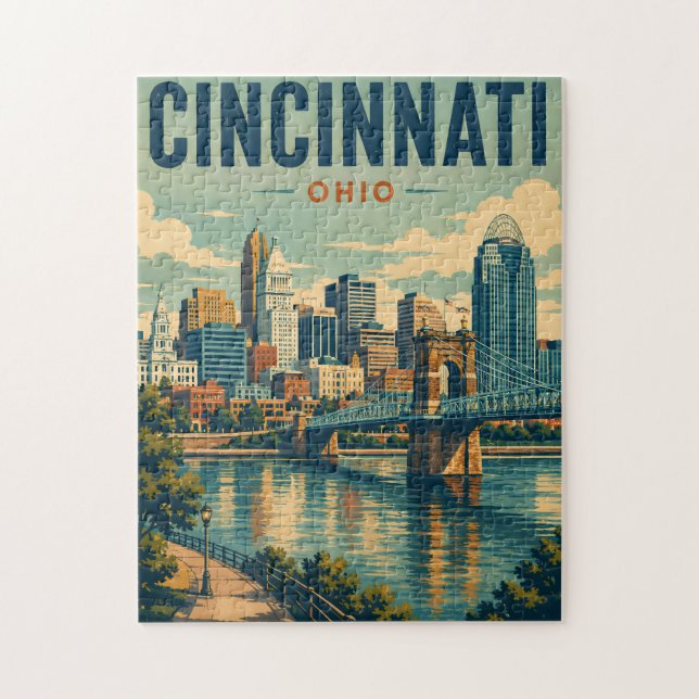 Puzzle Cincinnati Ohio Skyline vintage (Vertical)
