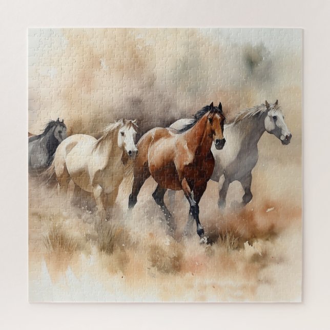 Puzzle « Cinq mustangs galopants » Aquarelle western pous (Vertical)