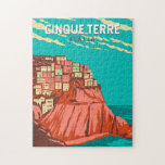 Puzzle Cinque Terre Italie Travel Art Vintage<br><div class="desc">Design d'art de voyage rétro des Cinque Terre. Les Cinque Terre est une succession de villages balnéaires centenaires situés sur la côte accidentée de la Riviera italienne.</div>