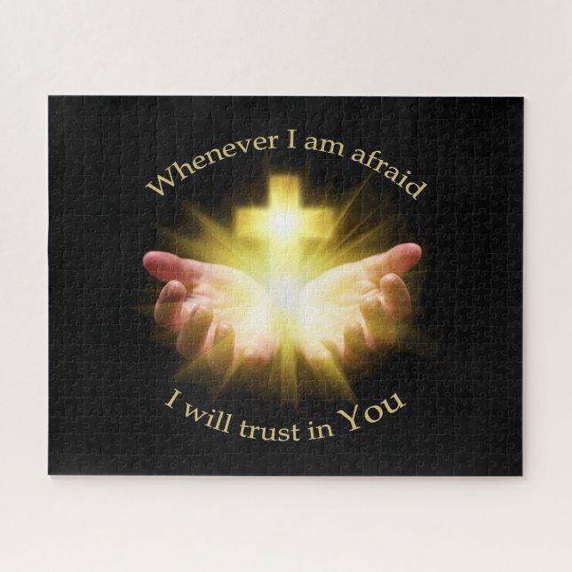 Puzzle Citation biblique avec les mains tenant Croix (Horizontal)