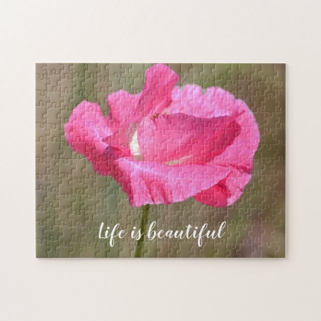 Puzzle Citation Inspirante Pink Poppy Floral (Horizontal)