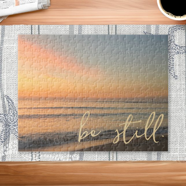 Puzzle Citation Inspirationnelle Être Toujours Sunrise Be (Inspirational Quote Be Still Sunrise Beach Jigsaw Puzzle)