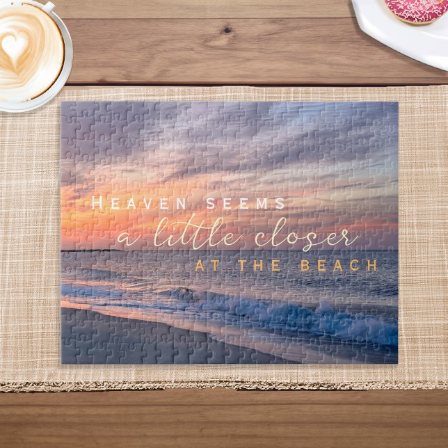 Puzzle Citation Inspirationnelle Le Ciel Semble Plus Près (Inspirational Quote Heaven Seems Closer At Beach Jigsaw Puzzle)