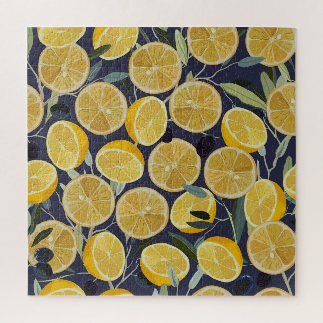 Puzzle Citron, branche d'olivier, vintage sans soudure. (Vertical)