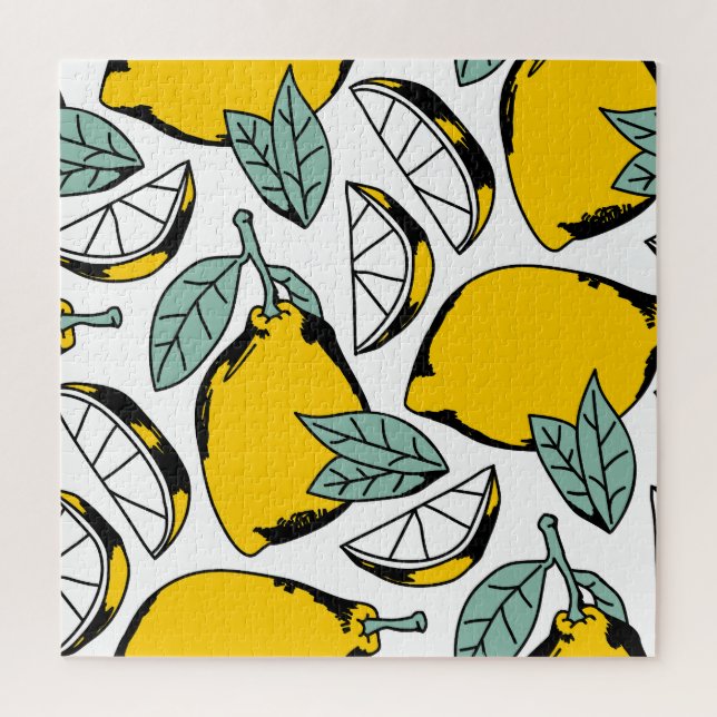Puzzle citrons dessinés à la main, motif vibrant. (Vertical)
