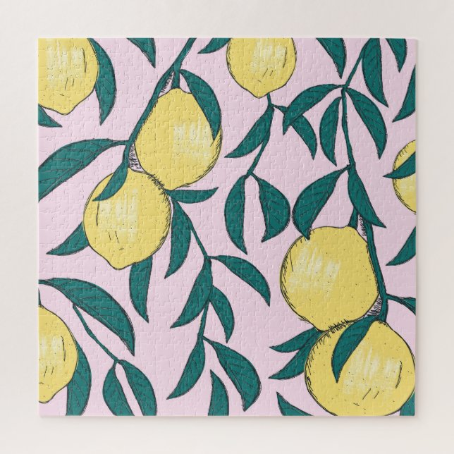 Puzzle Citrons vintages : Motif d'aquarelle à main. (Vertical)