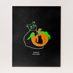 Puzzle Citrouille de chat noir (520 pièces)
