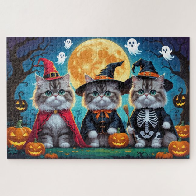 Puzzle Citrouille de chats perses Halloween drôle (Horizontal)