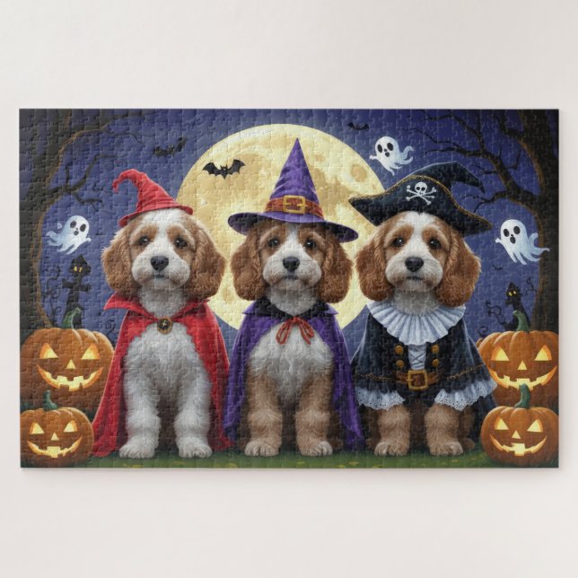 Puzzle Citrouille de chien Cockapoo Halloween drôle (Horizontal)