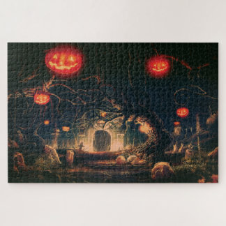 Puzzle Citrouille de cimetière Éffrayant d'Hallowe