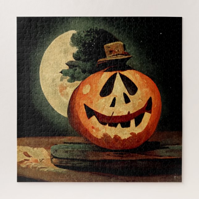 Puzzle Citrouille d'Halloween vintage Jack-o'-Lantern Puz (Vertical)