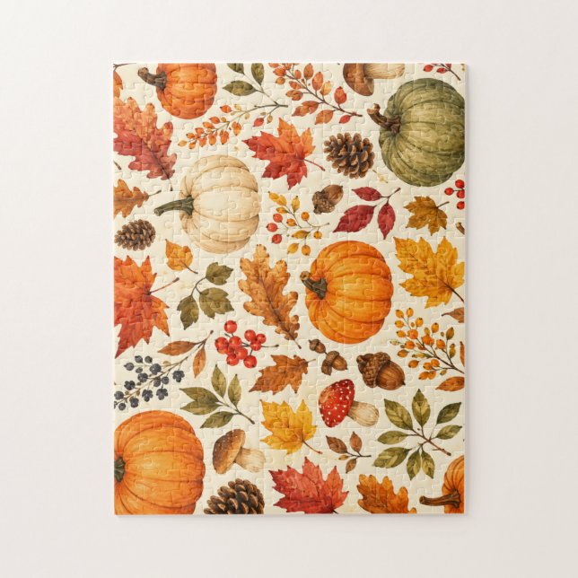 Puzzle Citrouilles aquarelles d'automne, feuilles d'autom (Vertical)