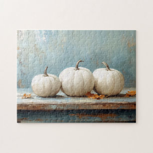 Puzzle Citrouilles blanches sur une table bleue vintage