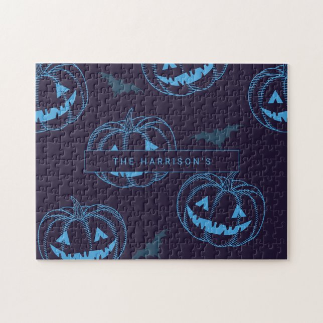 Puzzle Citrouilles Chauves-Souris Halloween Chic Nom (Horizontal)