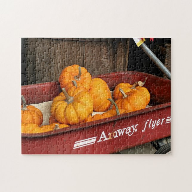 Puzzle Citrouilles D'Automne Dans Le Vieux Wagon Rouge (Horizontal)