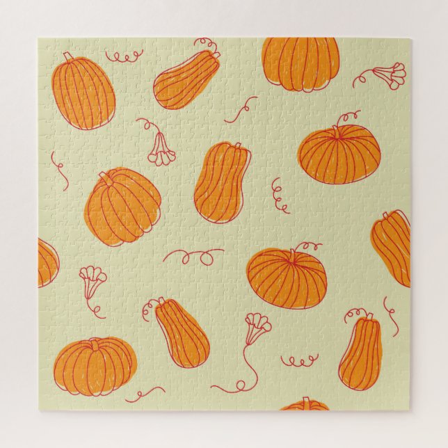 Puzzle Citrouilles d'automne : Doodle Orange Motif. (Vertical)