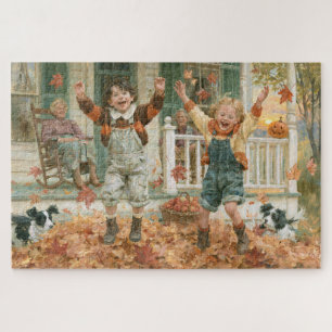 Puzzle Citrouilles de feuilles d'automne Peinture nostalg